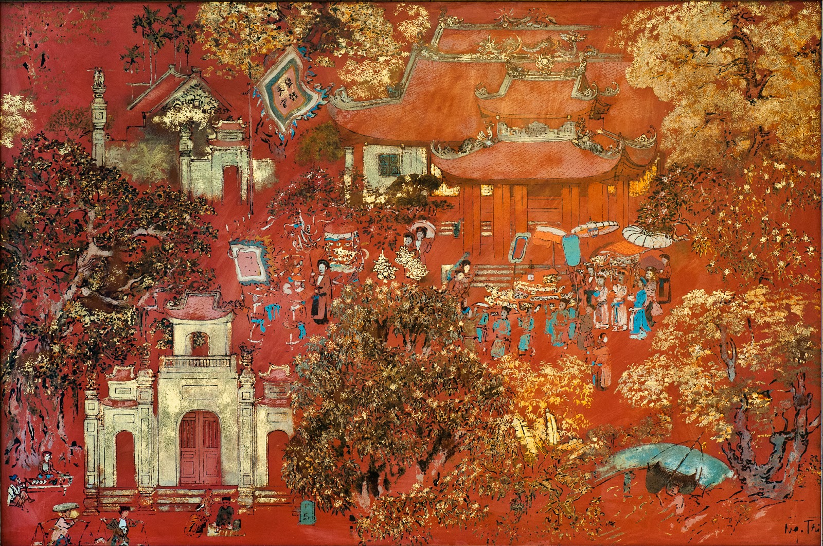 Tranh sơn mài hội đình